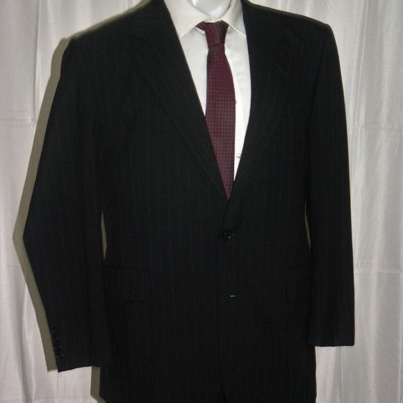 Gieves & Hawkes Henry Vintage Dark Blue Striped Two Button Suit 42R - Picture 7 of 13